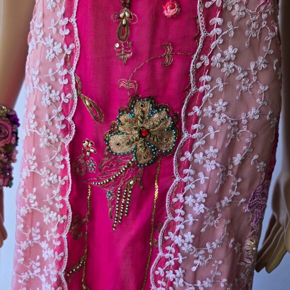 One-of-a-Kind Rose Garden Slip Dress - Vintage Lace & Embroidered Chiffon - Picture 4 of 11